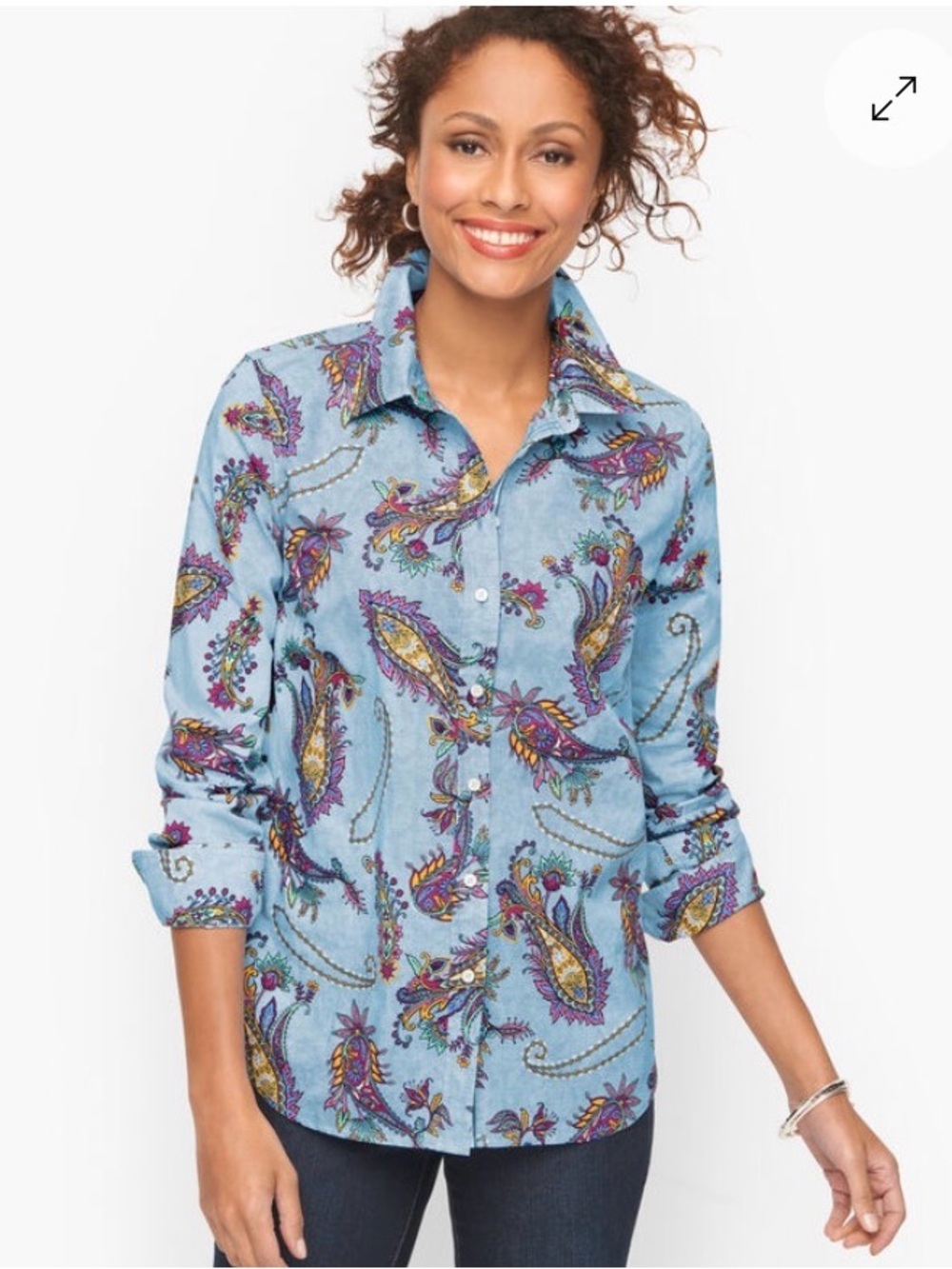 Talbots Light Blue Paisley Button-Front Shirt Cotton NWT